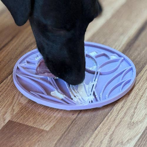 Tulip Design eMat - Enrichment Lick Mat For Dogs and Cats - With Suction Cups | USA Made: Purple