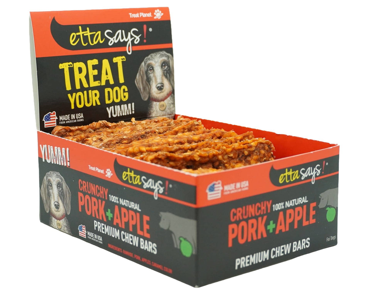 Etta Says! Premium Bars Pork & Apple Dog Chew POS Box 12ct