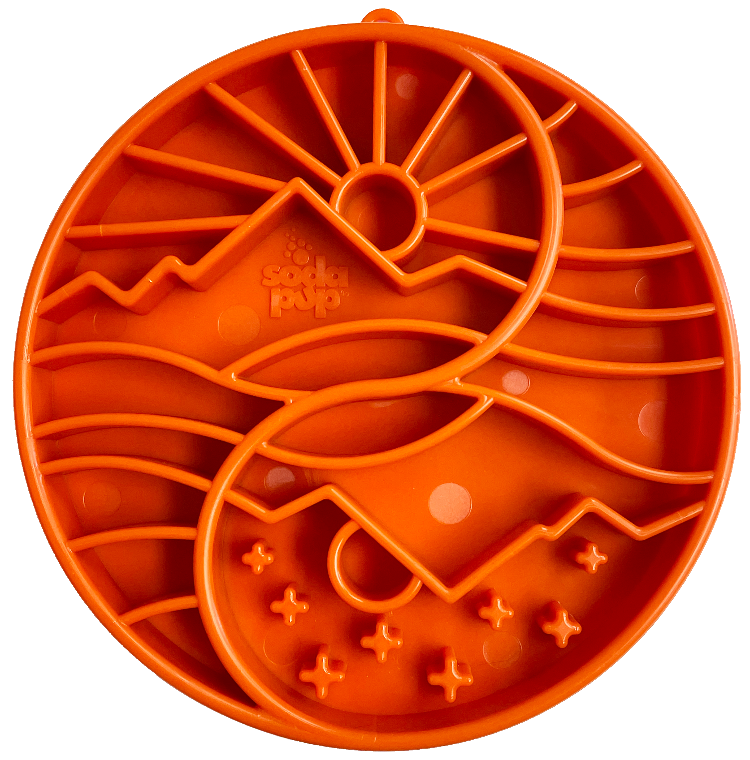 Sun and Moon eTray - Shallow Slow Feeder Dog Bowl for Enrichment | USA Made: Orange