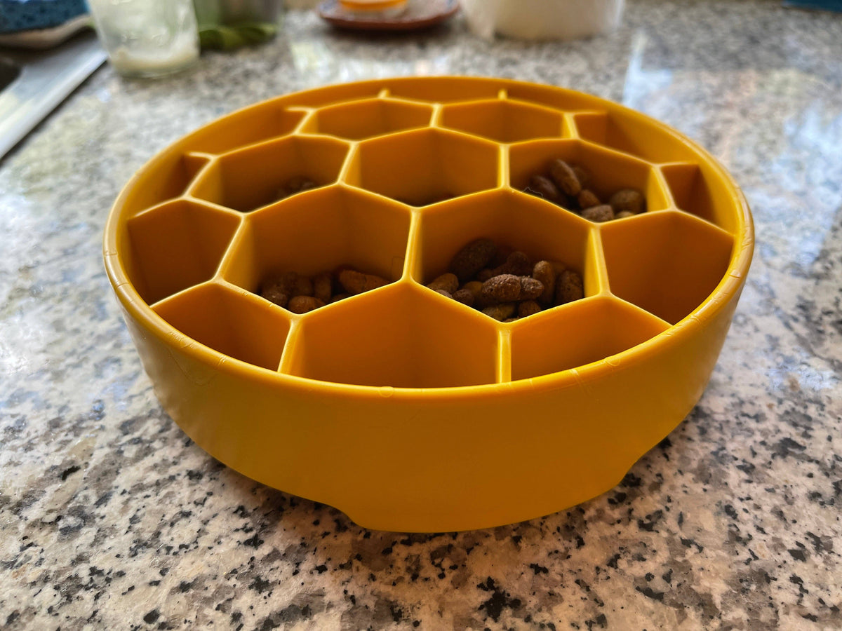 Honeycomb eBowl Deep Slow Feeder Dog Bowl for Enrichment | USA Made: Yellow