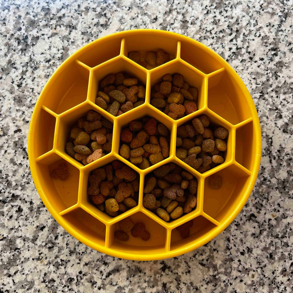 Honeycomb eBowl Deep Slow Feeder Dog Bowl for Enrichment | USA Made: Blue