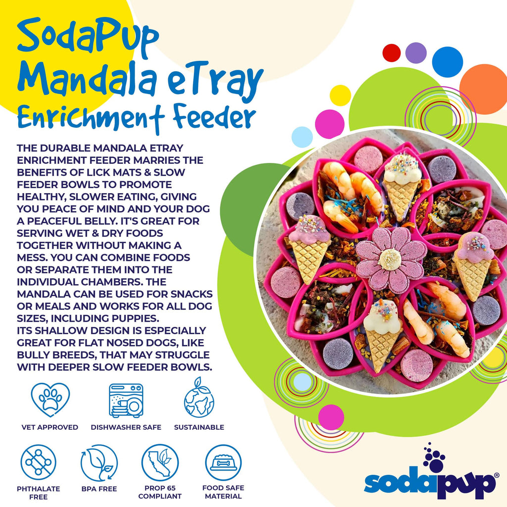 Mandala eTray Shallow Slow Feeder Dog Bowl for Enrichment | USA Made: Pink