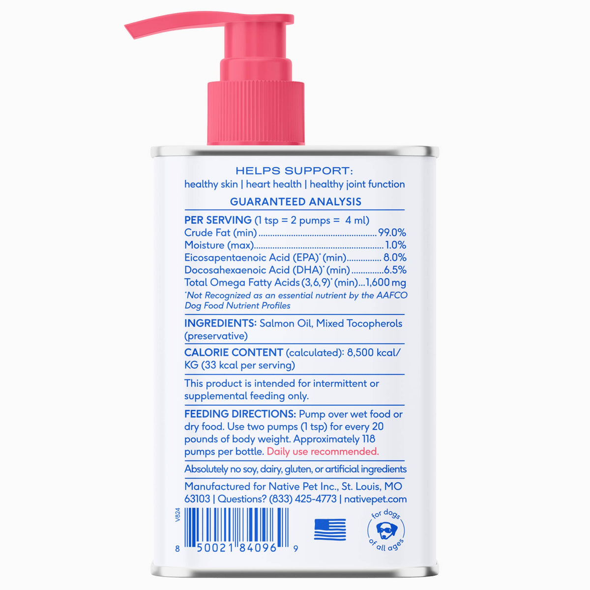 Wild-Caught Alaskan Sockeye Salmon Oil, Skin & Coat Health: 8 oz