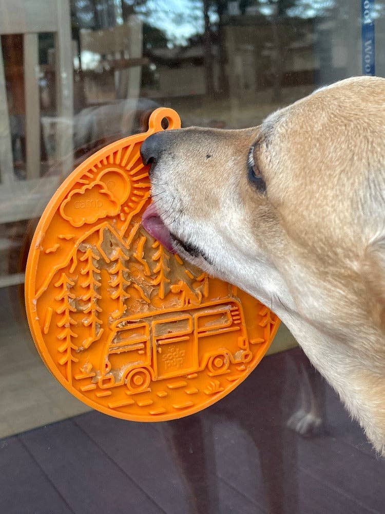 Camp eMat - Enrichment Lick Mat For Dogs and Cats - with Suction Cups | Retro Van Design | USA Made: Green
