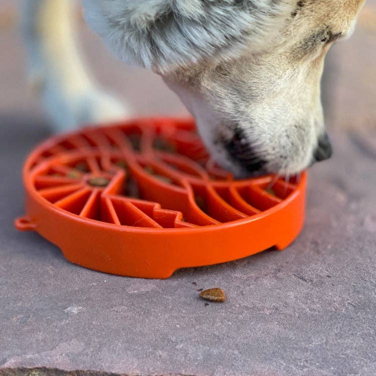 Sun and Moon eTray - Shallow Slow Feeder Dog Bowl for Enrichment | USA Made: Orange