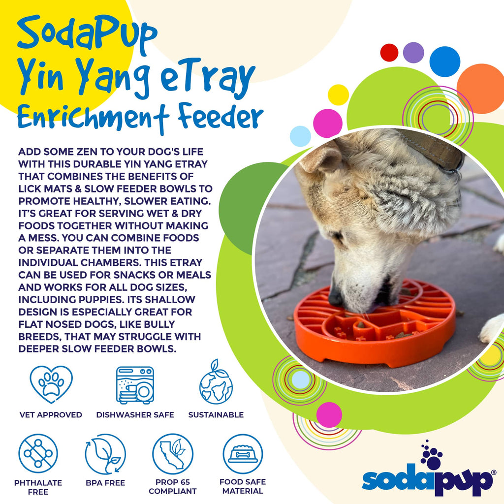 Sun and Moon eTray - Shallow Slow Feeder Dog Bowl for Enrichment | USA Made: Orange
