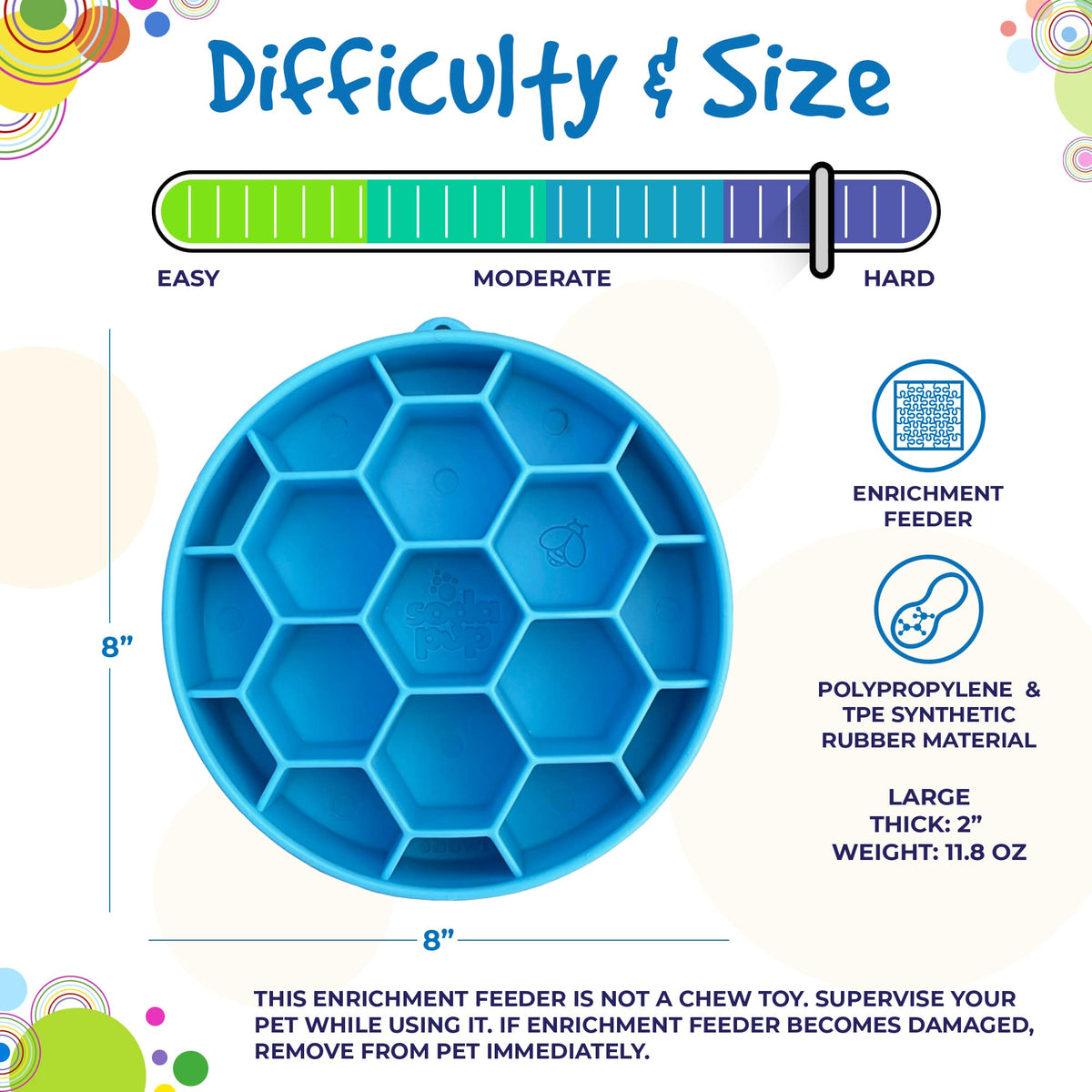 Honeycomb eBowl Deep Slow Feeder Dog Bowl for Enrichment | USA Made: Blue