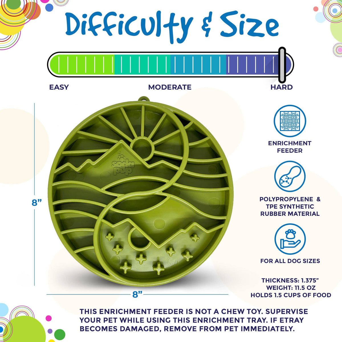 Sun and Moon eTray - Shallow Slow Feeder Dog Bowl for Enrichment | USA Made: Orange