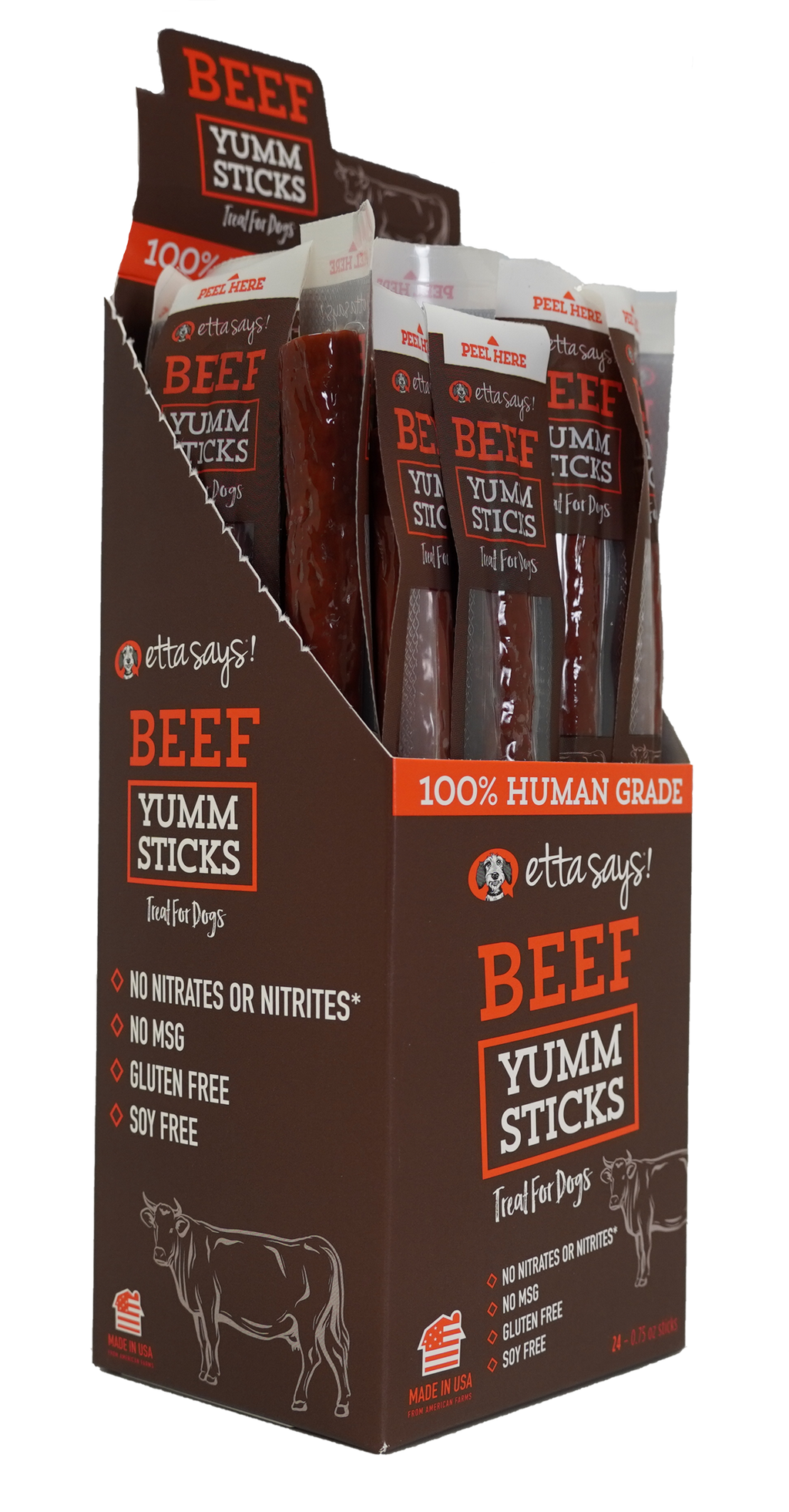 Etta Says! Beef Yumm Sticks Dog Chew Display Box 24ct