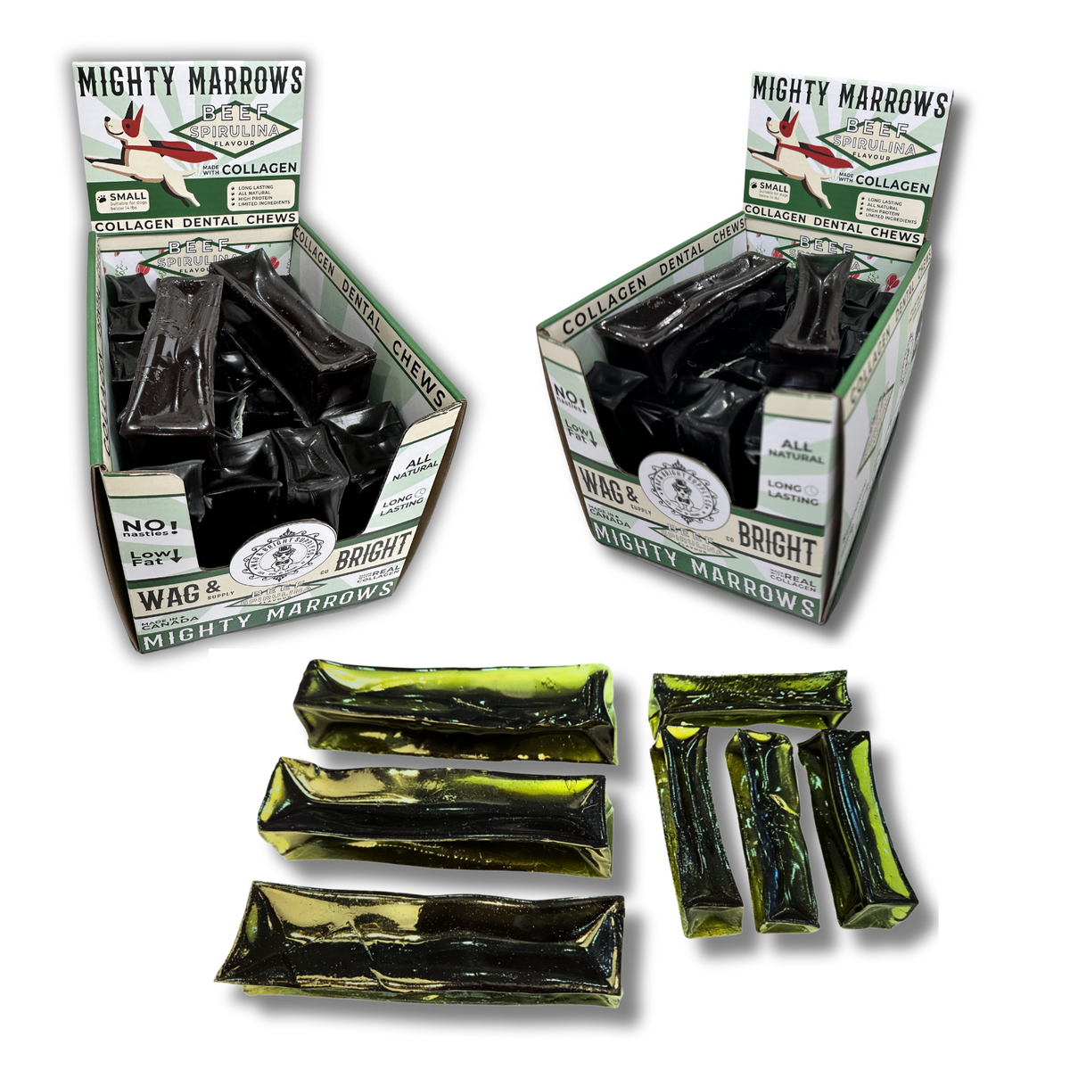Mighty Marrows Collagen Dental Chew - Spirulina Beef -3 Size: Large
