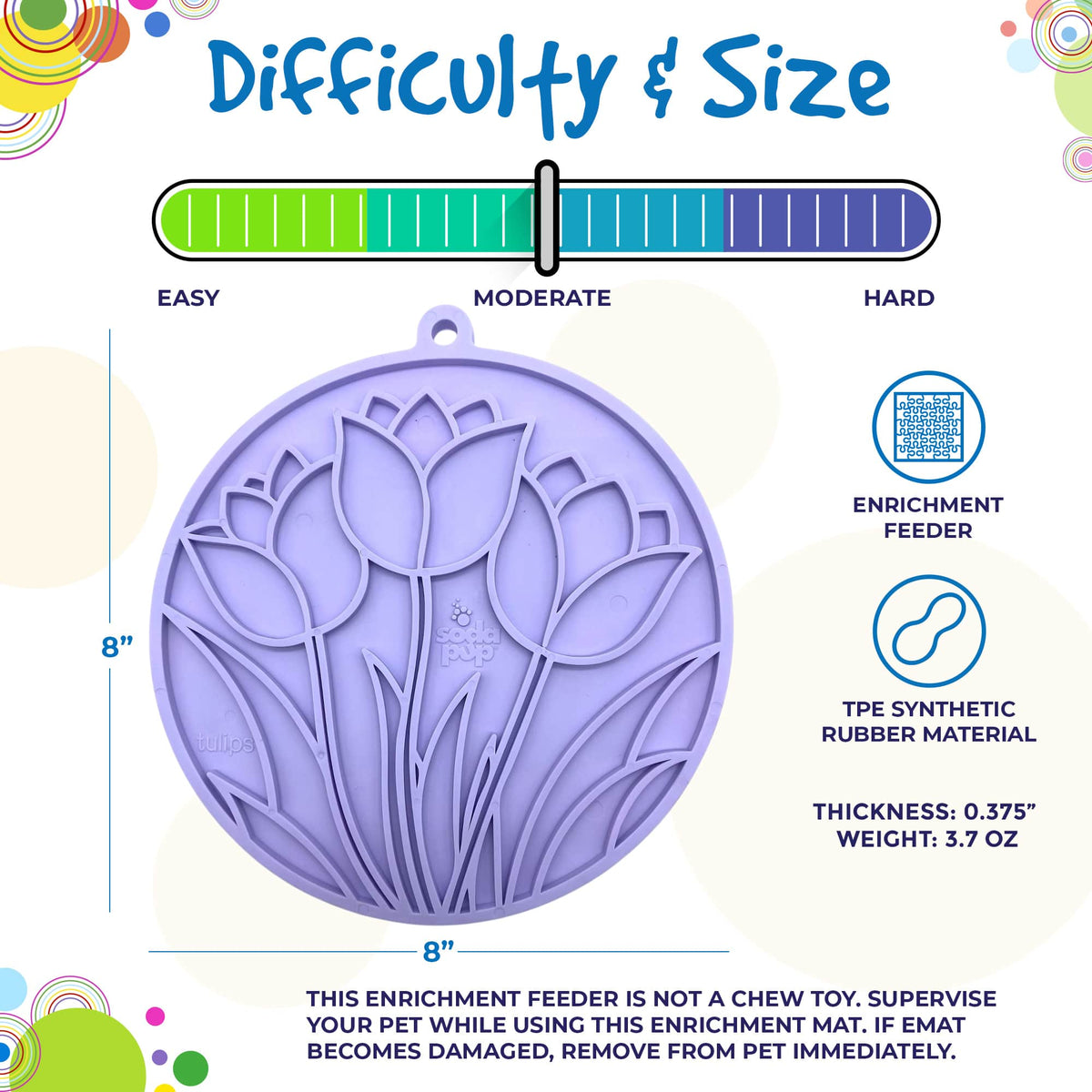Tulip Design eMat - Enrichment Lick Mat For Dogs and Cats - With Suction Cups | USA Made: Purple