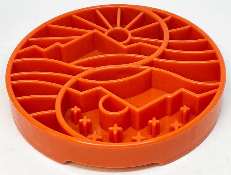 Sun and Moon eTray - Shallow Slow Feeder Dog Bowl for Enrichment | USA Made: Orange