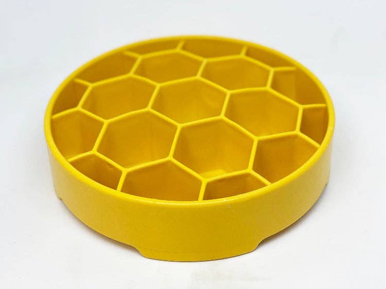 Honeycomb eBowl Deep Slow Feeder Dog Bowl for Enrichment | USA Made: Yellow