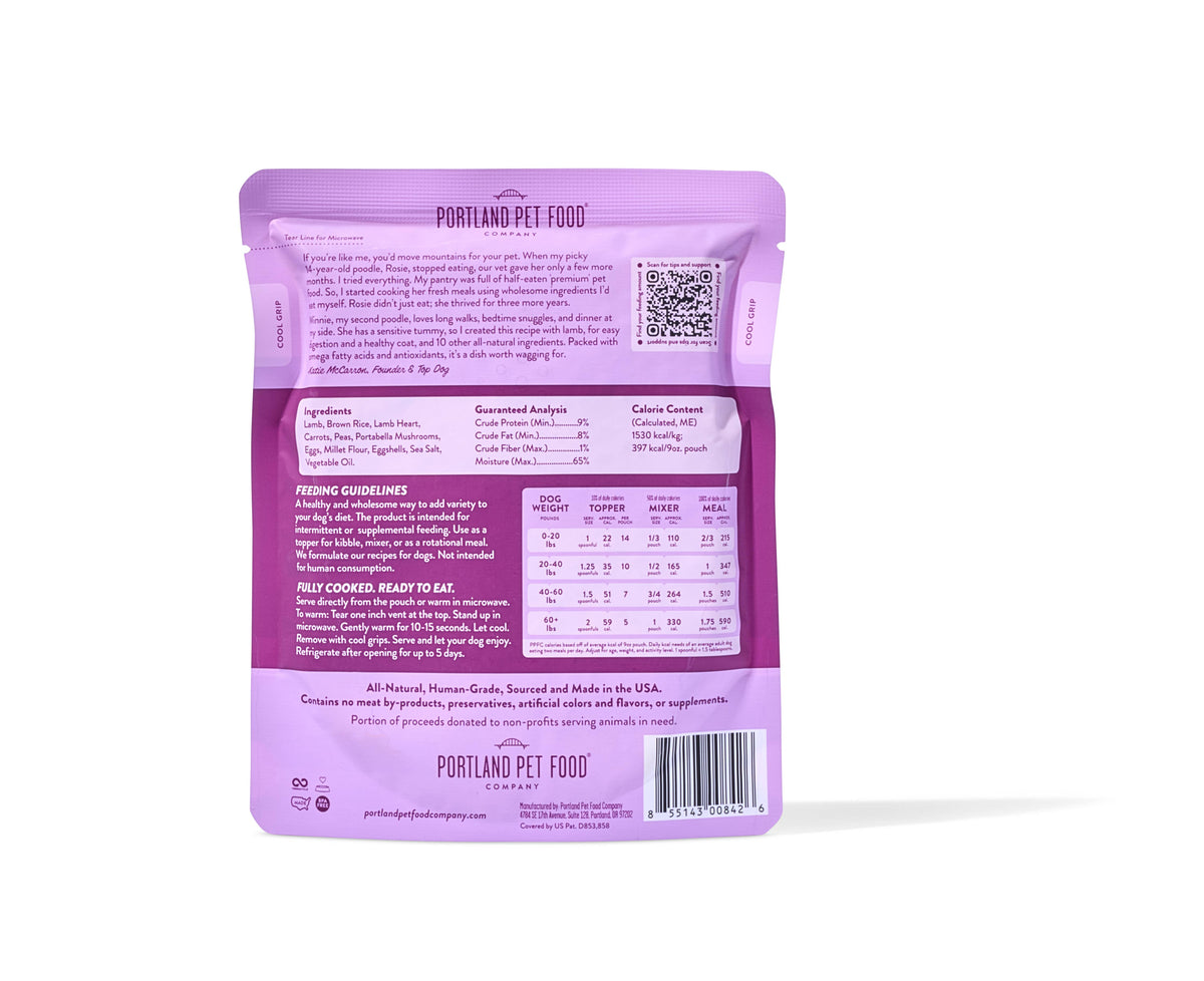 Winnie's Lamb N' Rice Human Grade Fresh Wet Food Dog Pouches