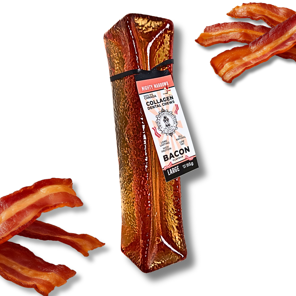 Mighty Marrows Collagen Dental Chew - Bacon - 3 Sizes: Large