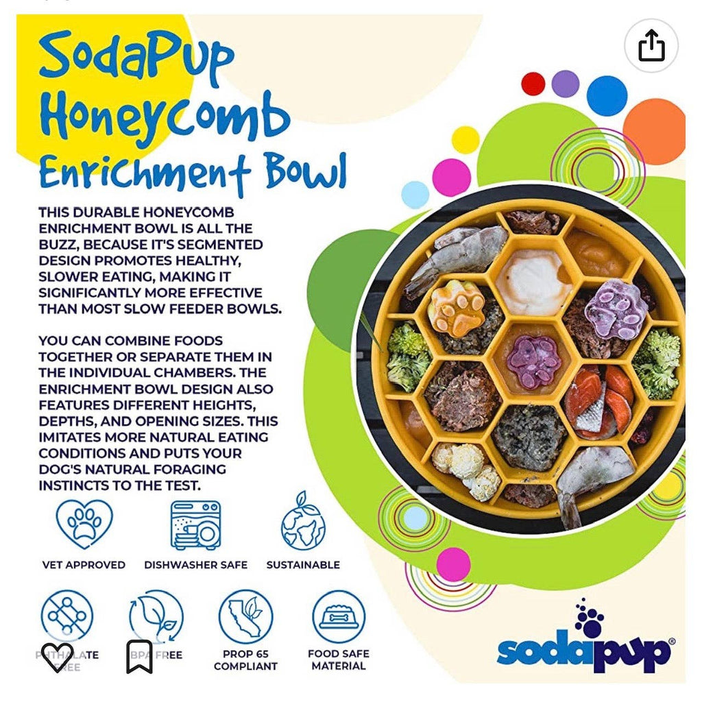 Honeycomb eBowl Deep Slow Feeder Dog Bowl for Enrichment | USA Made: Blue