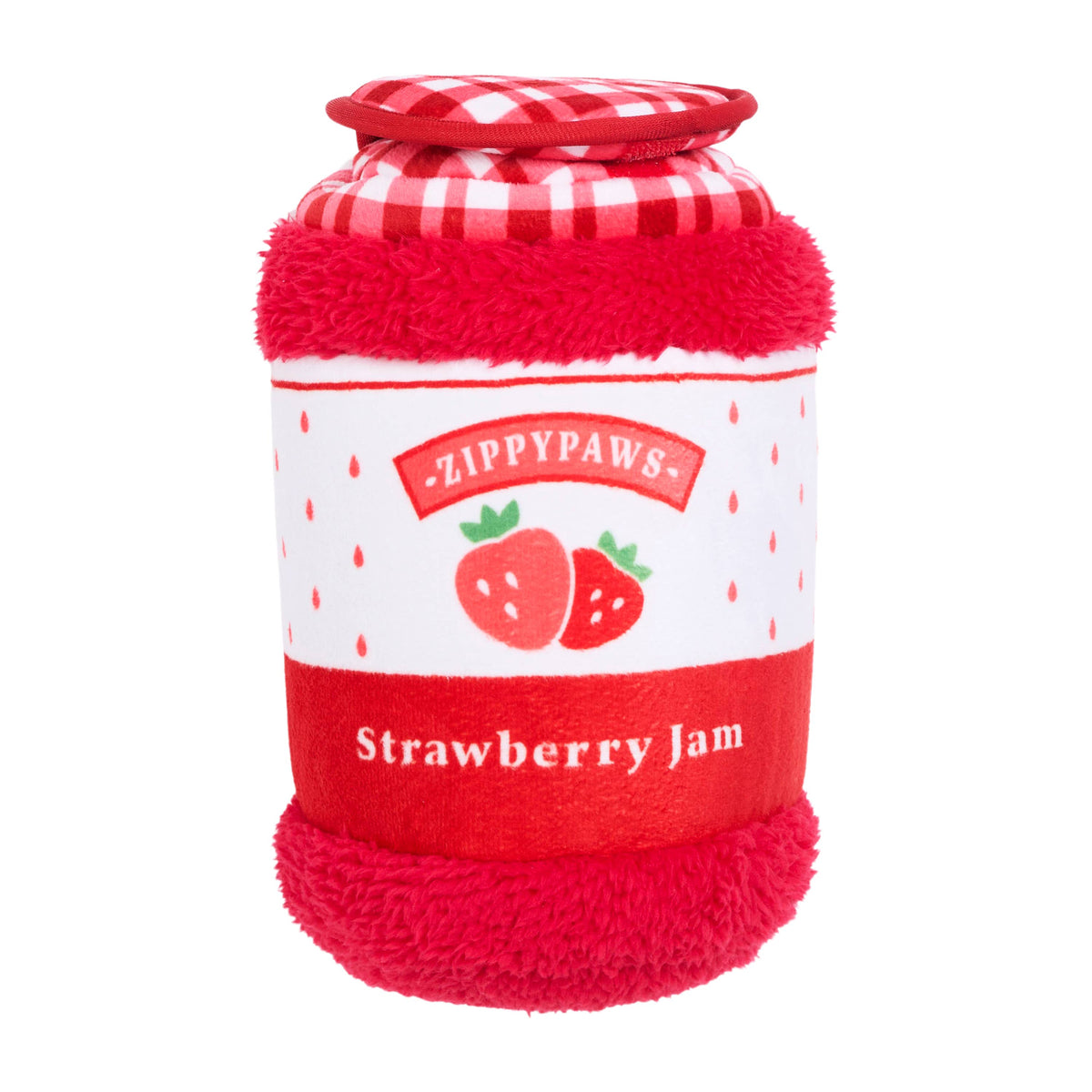 ZippyPaws Bungee Burrow Strawberry Jam Jar Plush Dog Toy