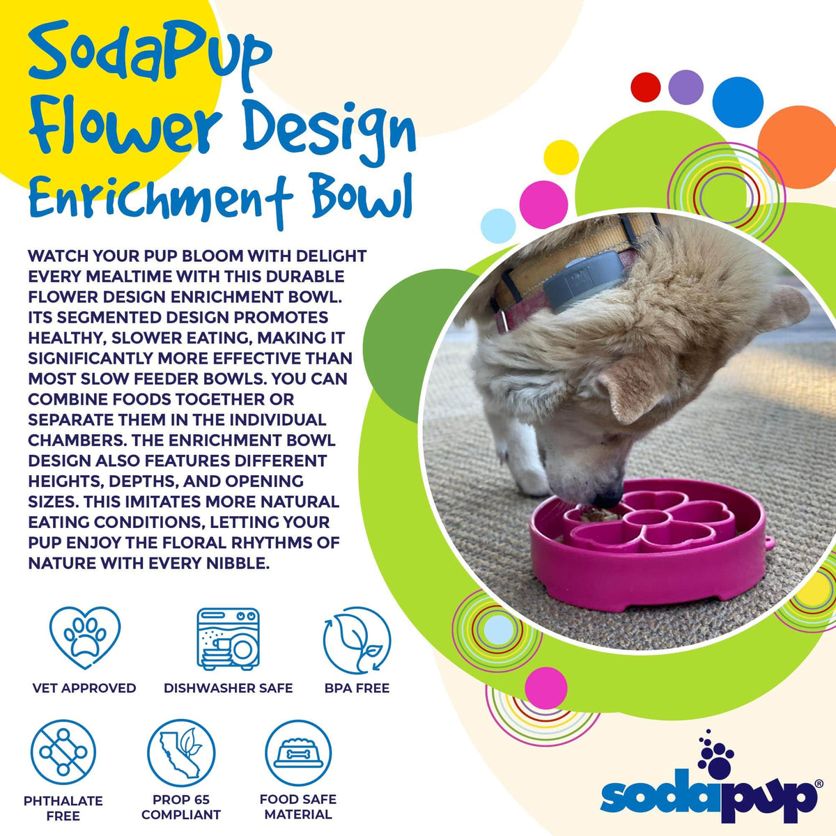 Flower eBowl Deep Slow Feeder Dog Bowl for Enrichment | USA Made: Flower Bowl - Pink
