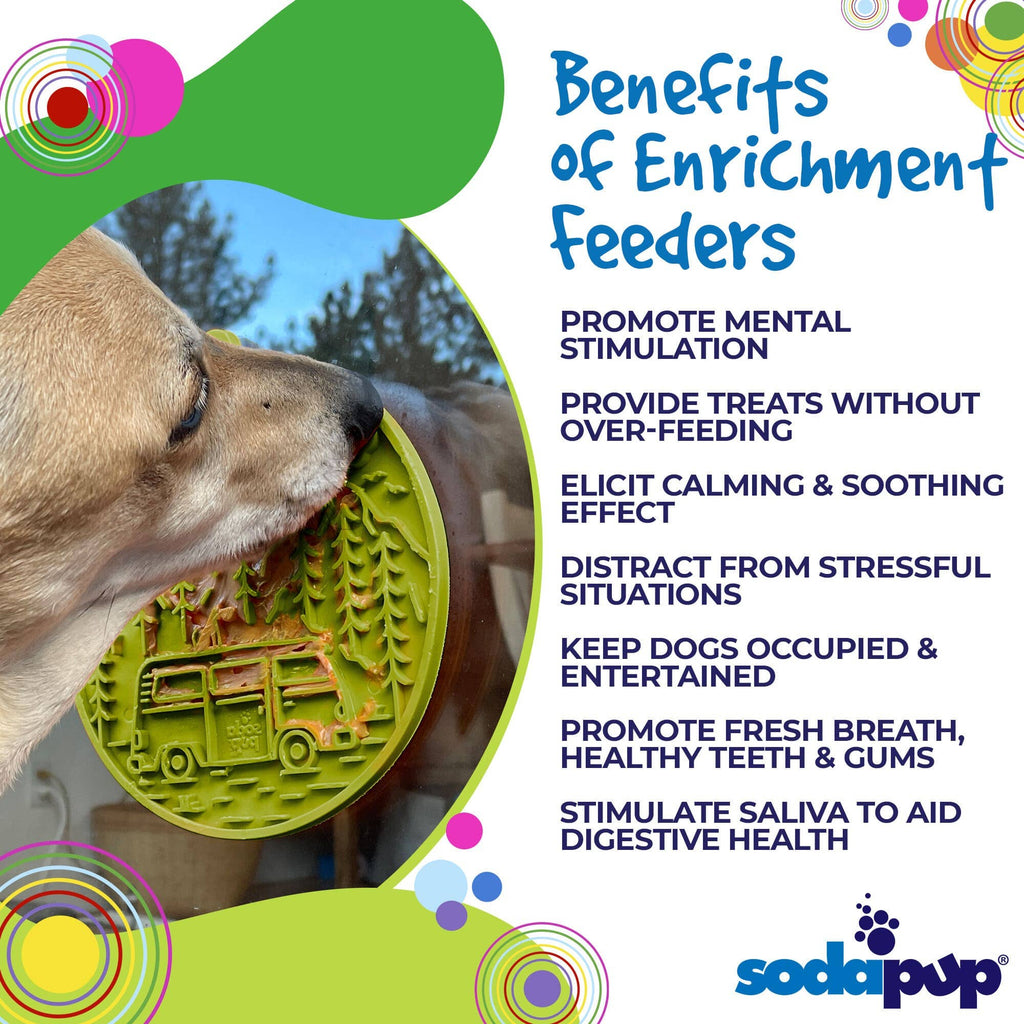 Camp eMat - Enrichment Lick Mat For Dogs and Cats - with Suction Cups | Retro Van Design | USA Made: Orange