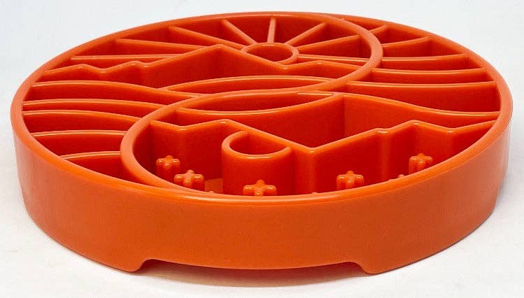 Sun and Moon eTray - Shallow Slow Feeder Dog Bowl for Enrichment | USA Made: Orange