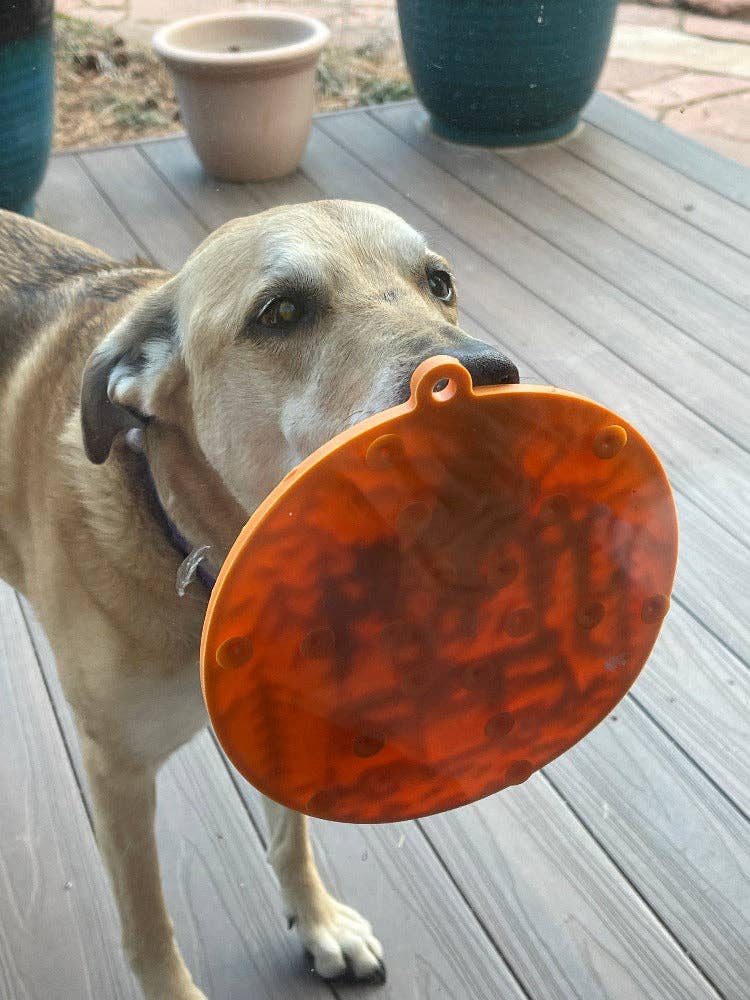 Camp eMat - Enrichment Lick Mat For Dogs and Cats - with Suction Cups | Retro Van Design | USA Made: Orange
