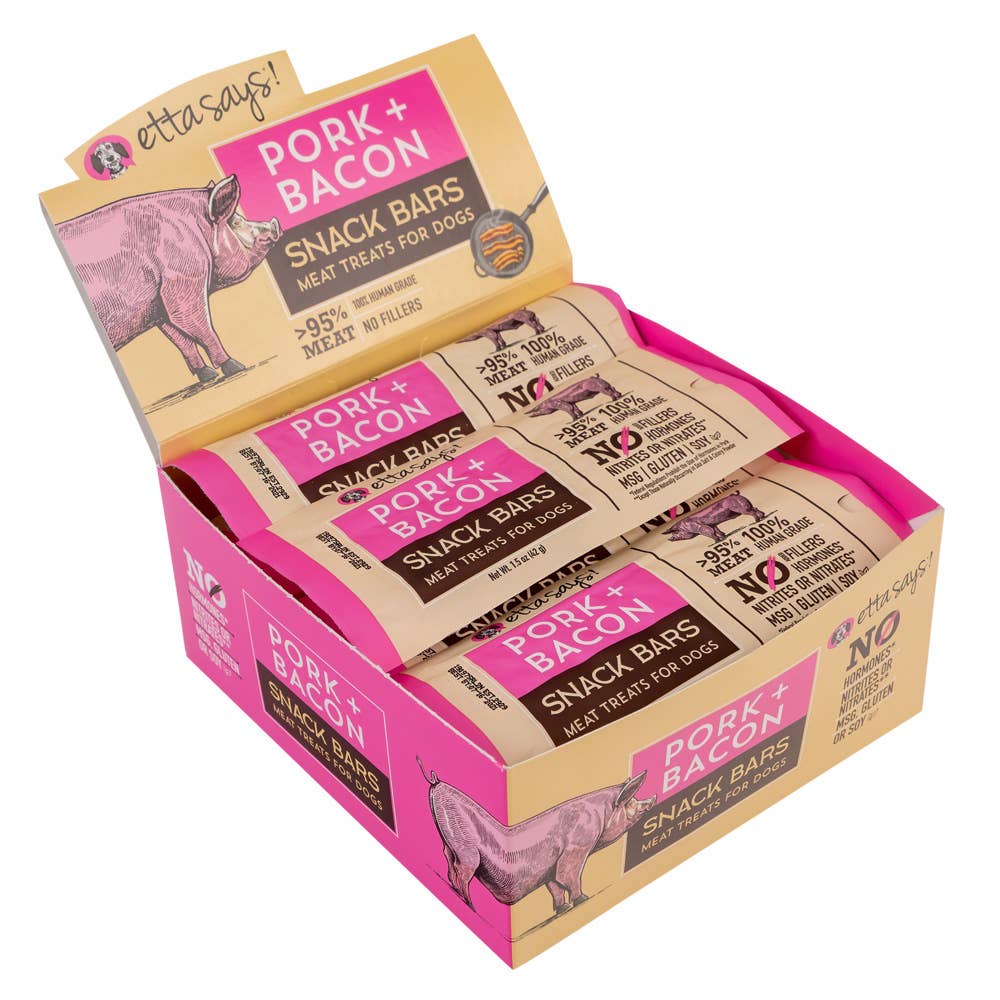 Etta Says! Meat Snack Bar Pork + Bacon Dog Chew 1.5oz 12ct