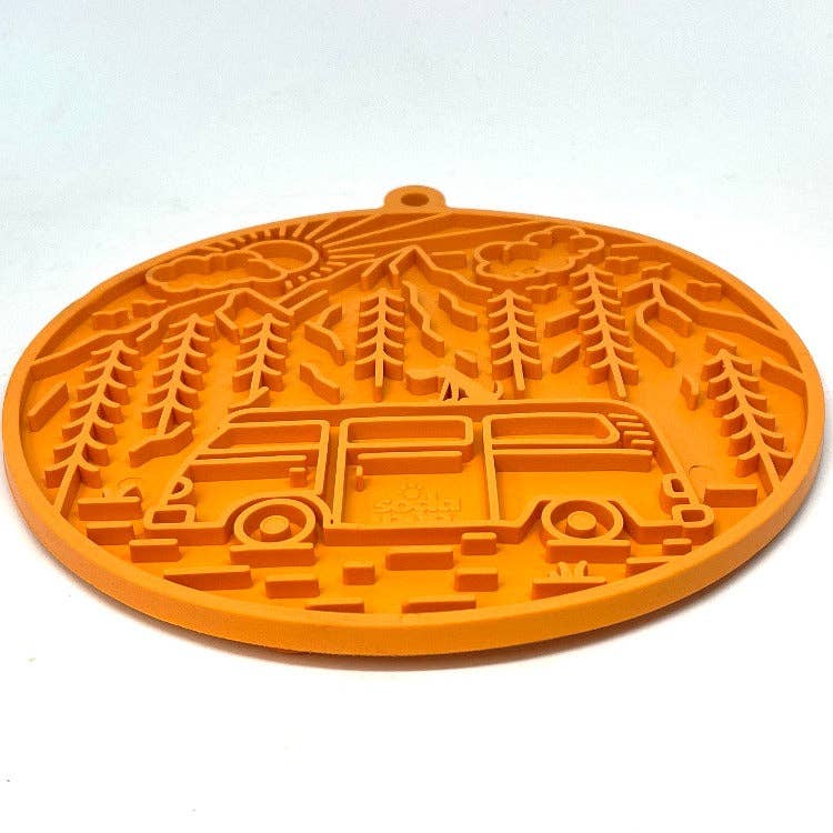 Camp eMat - Enrichment Lick Mat For Dogs and Cats - with Suction Cups | Retro Van Design | USA Made: Green