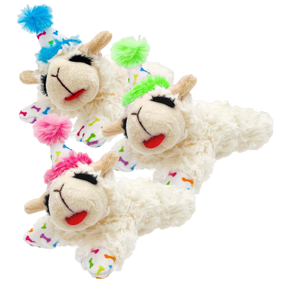 Multipet Lamb Chop w/ Birthday Hat Plush Dog Toy 4" Assorted