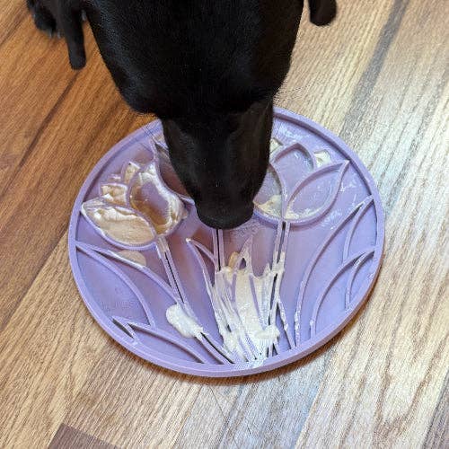 Tulip Design eMat - Enrichment Lick Mat For Dogs and Cats - With Suction Cups | USA Made: Purple