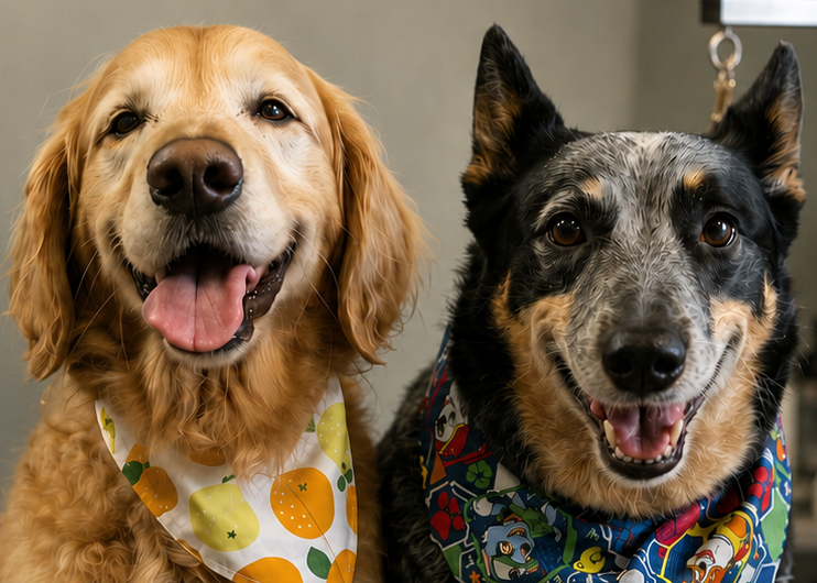 Two freshly groomed dogs at Missy Liu’s dog grooming salon in Farmington, Arkansas