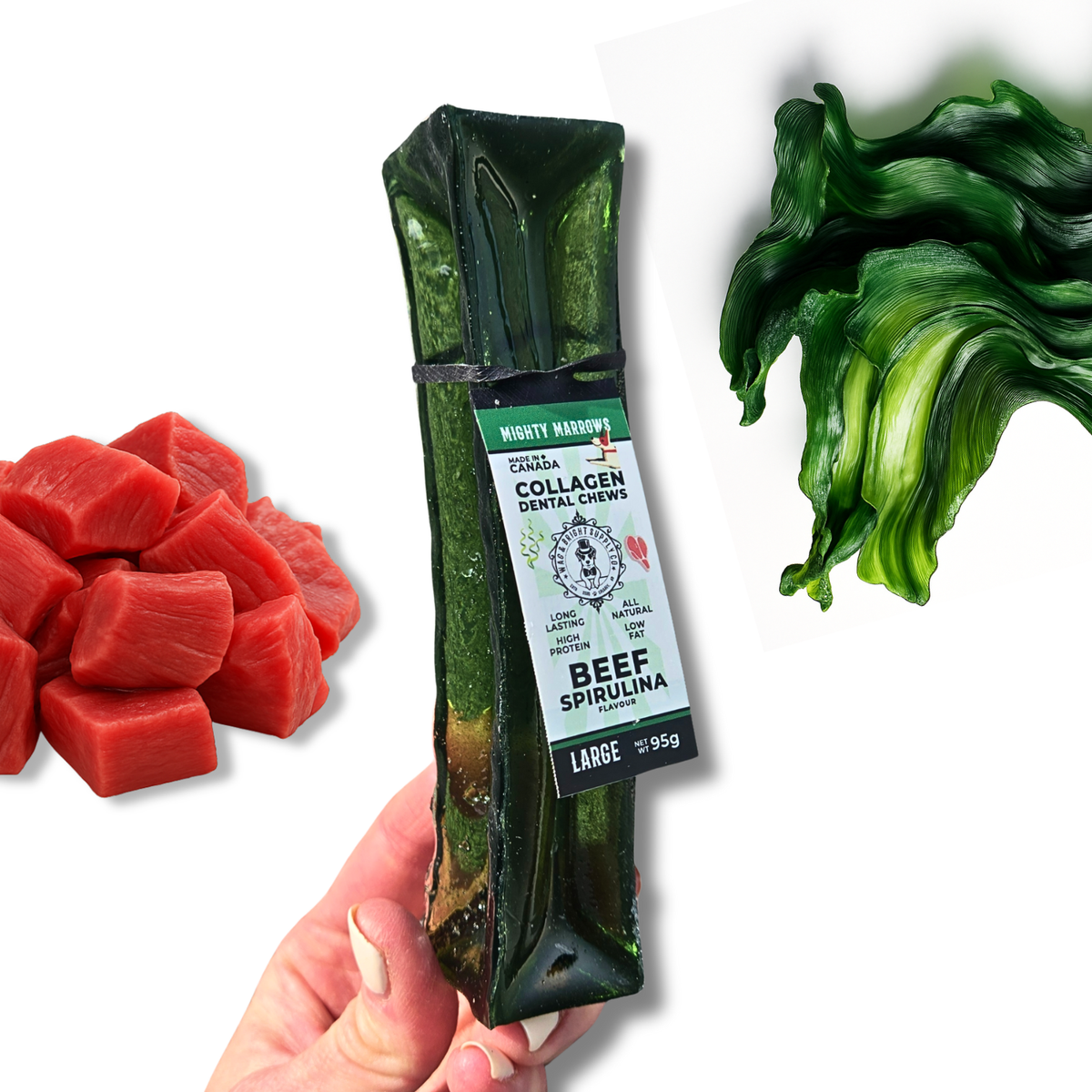 Mighty Marrows Collagen Dental Chew - Spirulina Beef -3 Size: Large