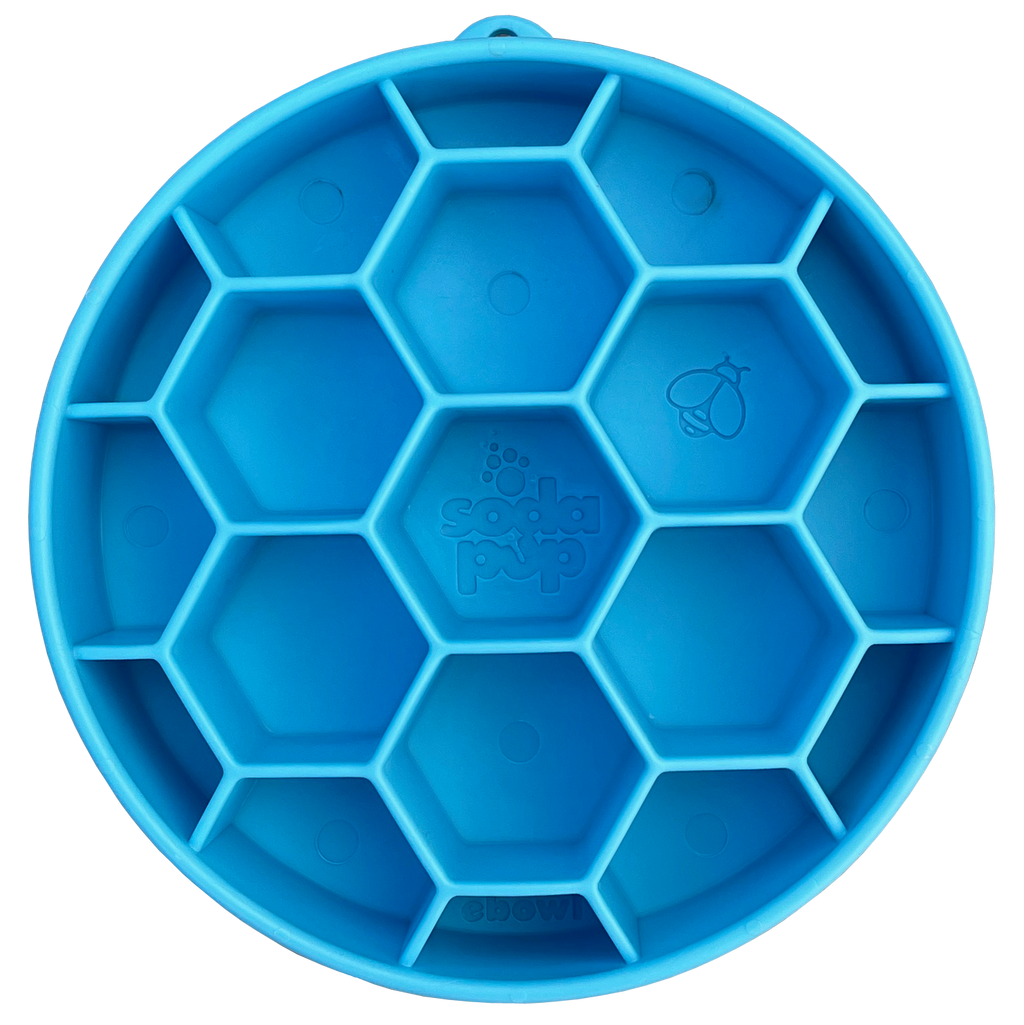 Honeycomb eBowl Deep Slow Feeder Dog Bowl for Enrichment | USA Made: Blue